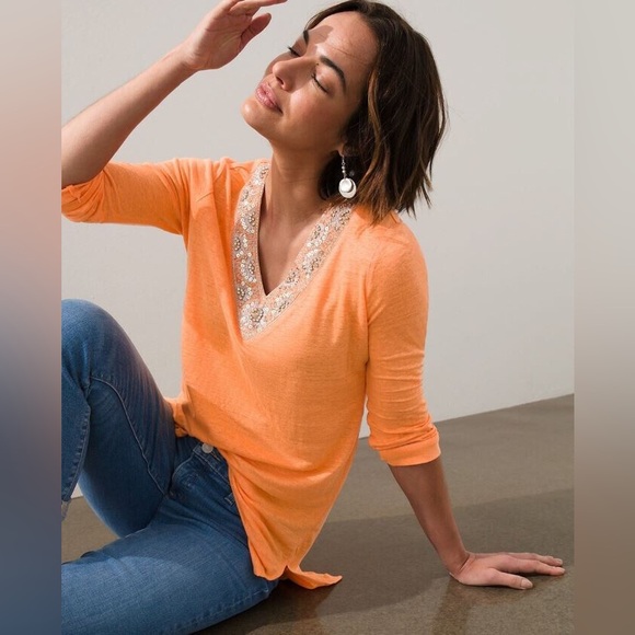 Chicos 100% linen 3/4 sleeve women’s top size large or 2 - Picture 3 of 17